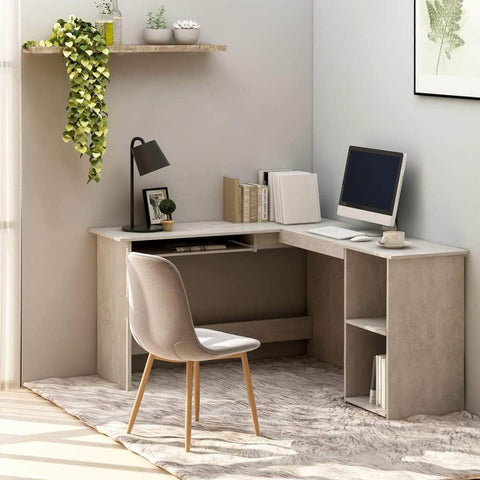 L-Shaped Corner Desk Concrete Grey  Chipboard