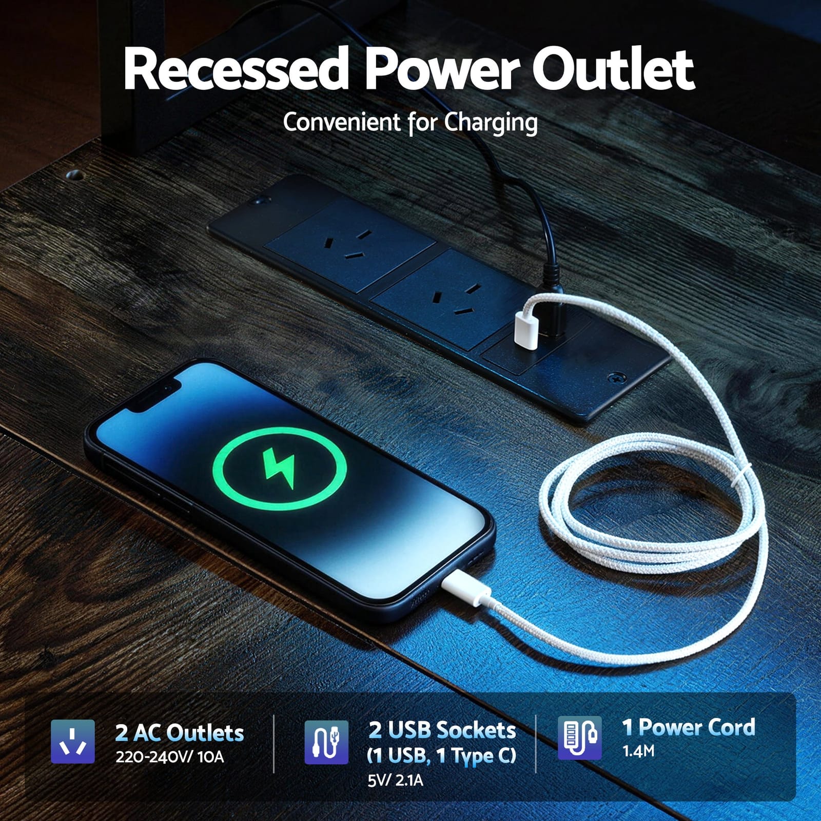 200cm L Shaped Gaming Desk LED Lights with Furniture