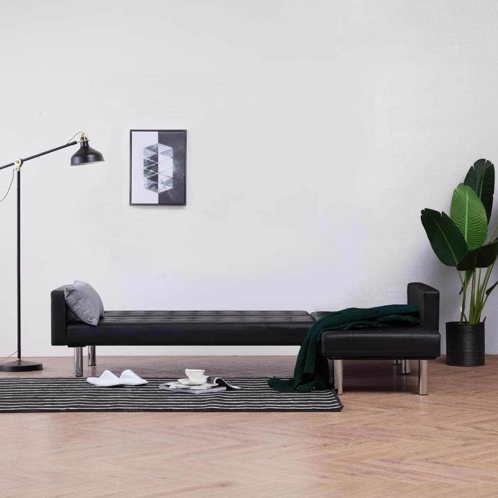 L-shaped Sofa Bed Black Leather
