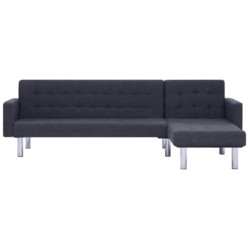 L-shaped Sofa Bed Dark Grey Polyester