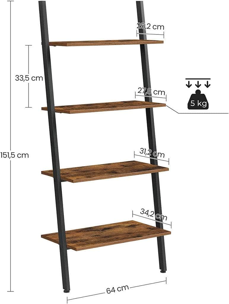 Ladder Shelf 4-Tier Rustic Brown and Black LLS43BX