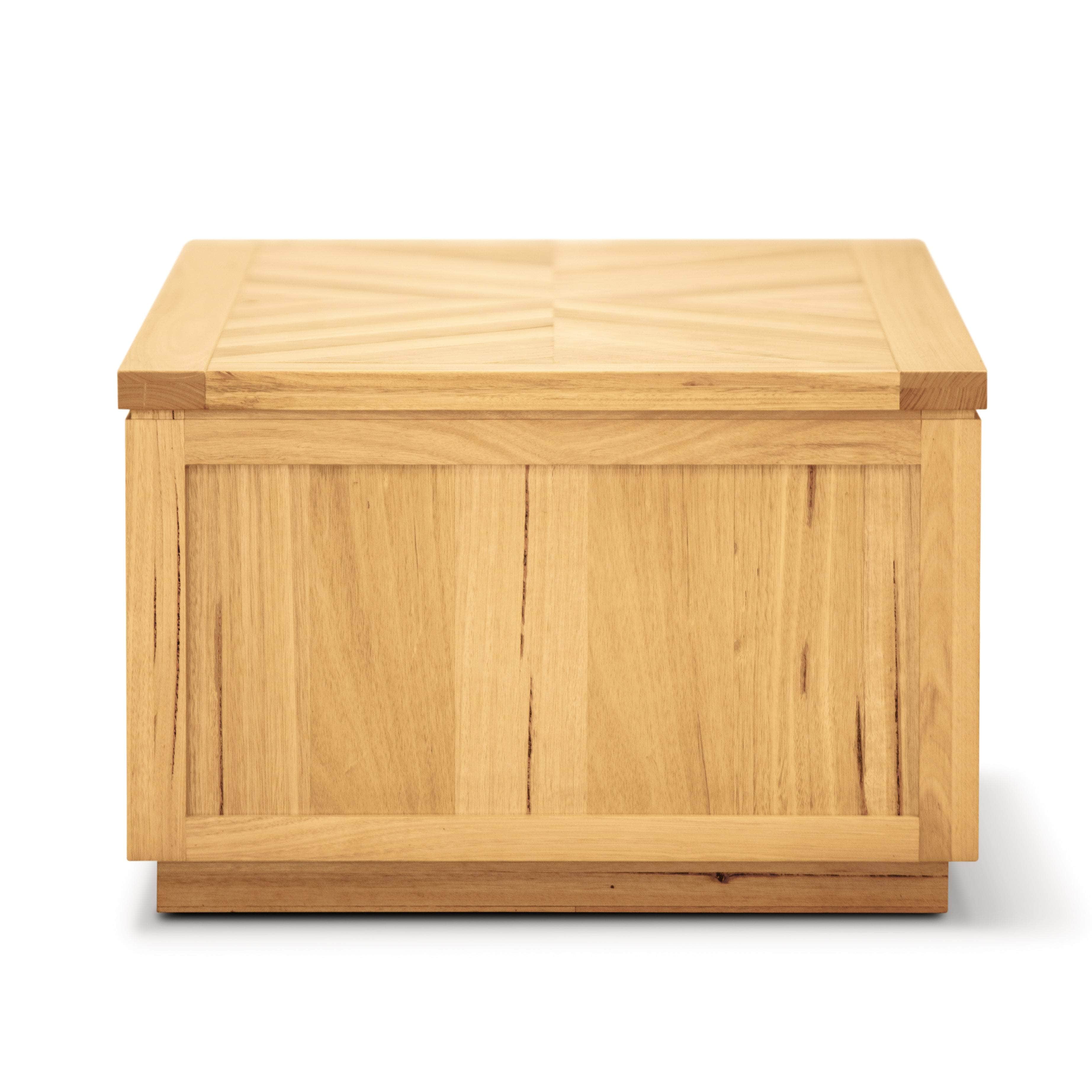 Lamp Side Table 65Cm Parquet Top Solid Messmate Timber Wood - Natural