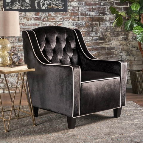 Lara Two Tone Tufted Black New Velvet Club Armchair