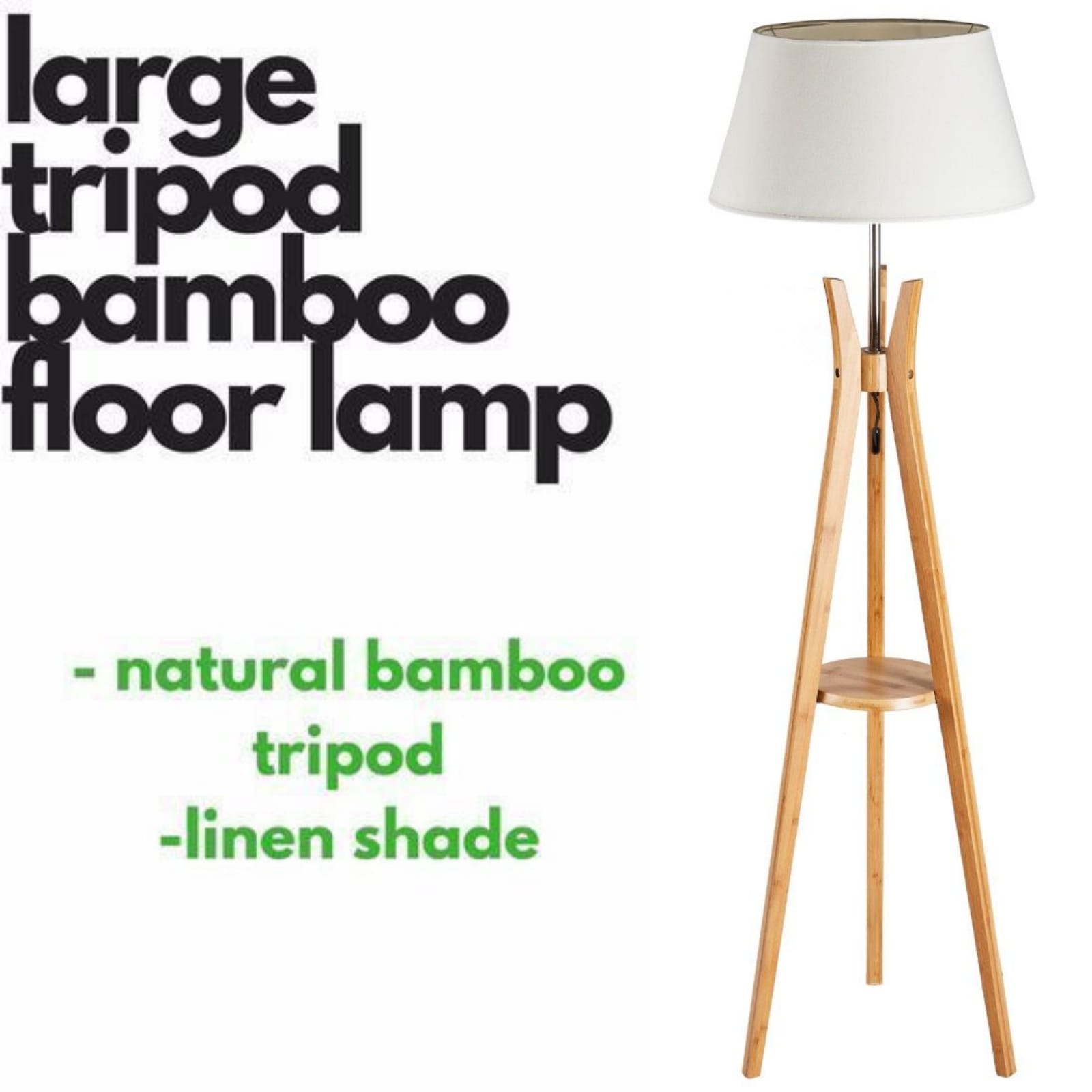 fpz - Large Bamboo Tripod Floor Lamp - Linen Shade - photo 11