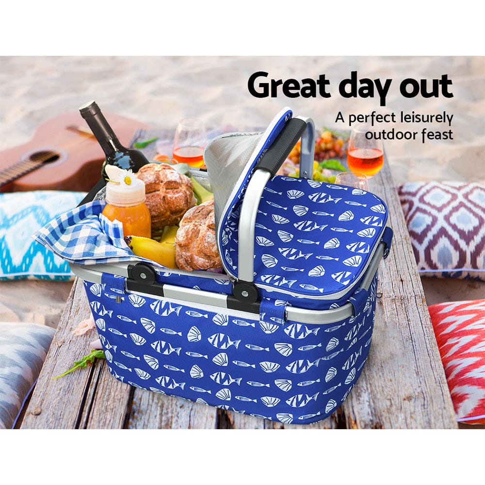 Picnic Basket Folding Bag Hamper Food Insulated Cover Storage, Large Camping Hiking Lunch