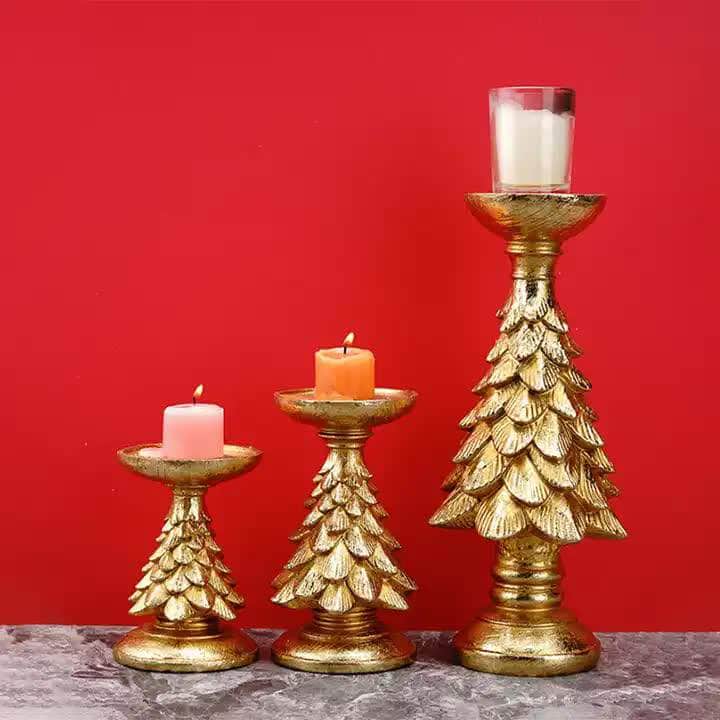 Large Gold Tree Candle Holder - Elegant Resin Stand, 27.5Cm