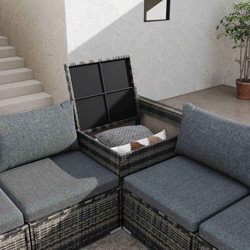Large Modular Outdoor Ottoman Lounge Set In Grey