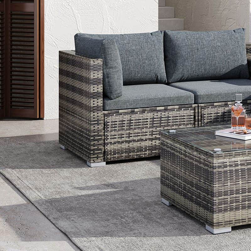 Large Modular Outdoor Ottoman Lounge Set In Grey