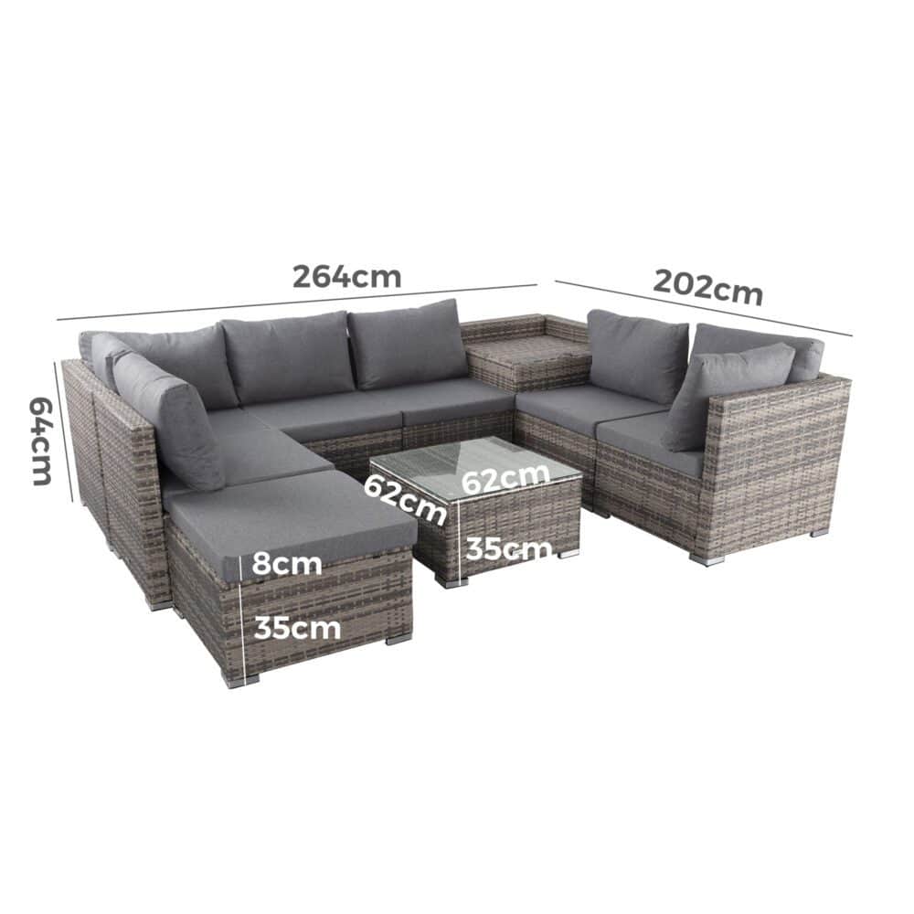 Large Modular Outdoor Ottoman Lounge Set In Grey