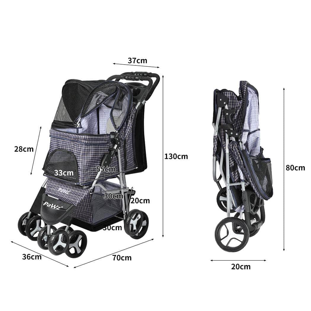 Large Pet Stroller Dog Cat Carrier Plaid - Stylish