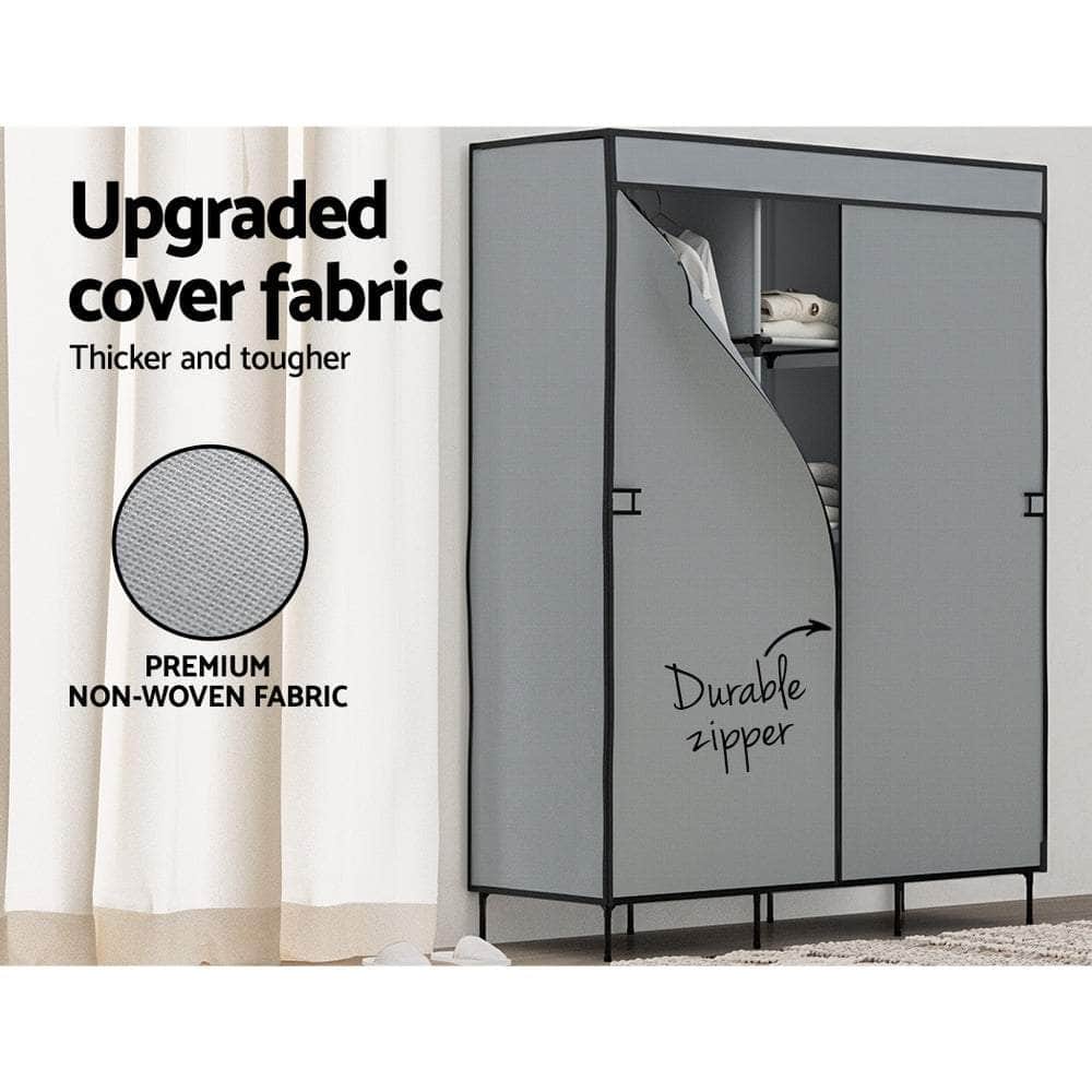 Large Portable Clothes Closet Wardrobe With Shelf Grey