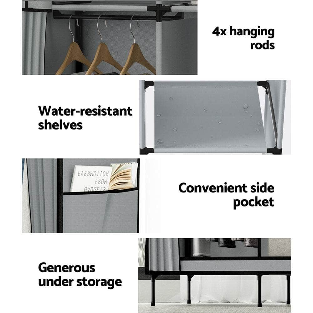 Large Portable Clothes Closet Wardrobe With Shelf Grey