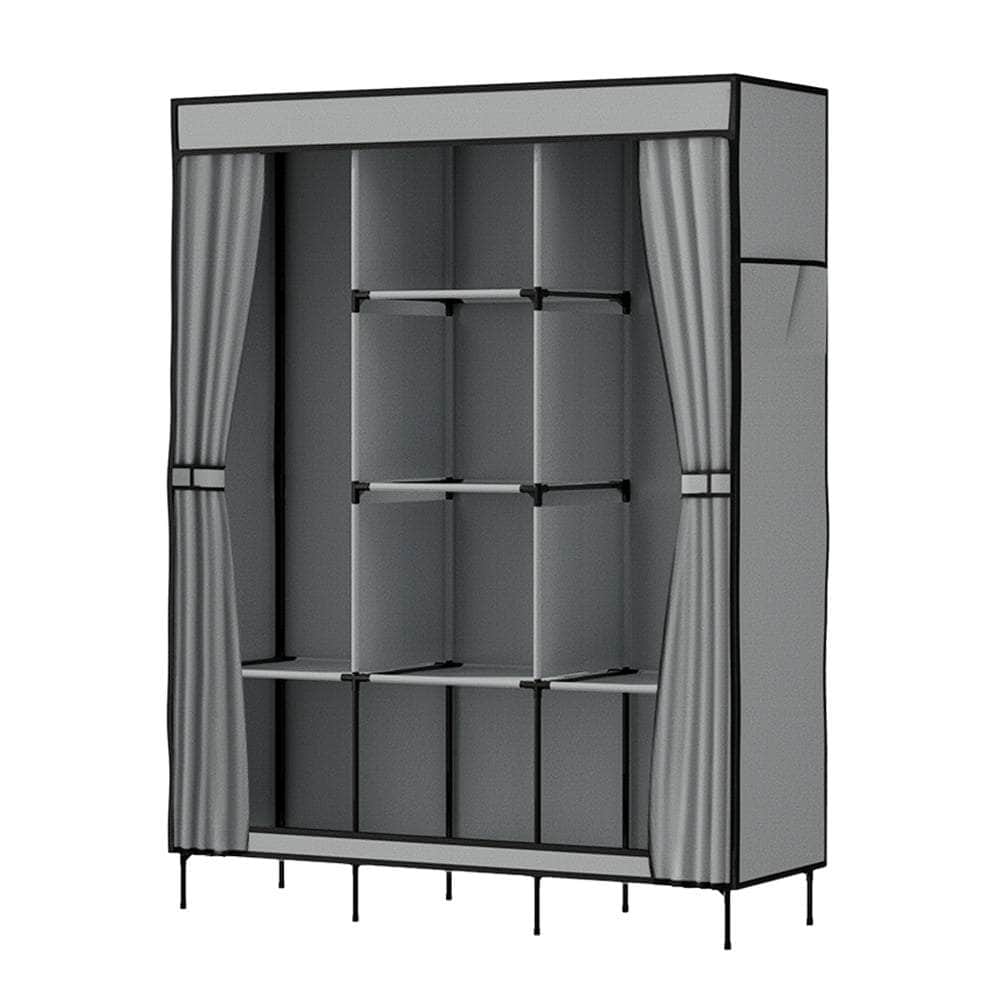 Large Portable Clothes Closet Wardrobe With Shelf Grey