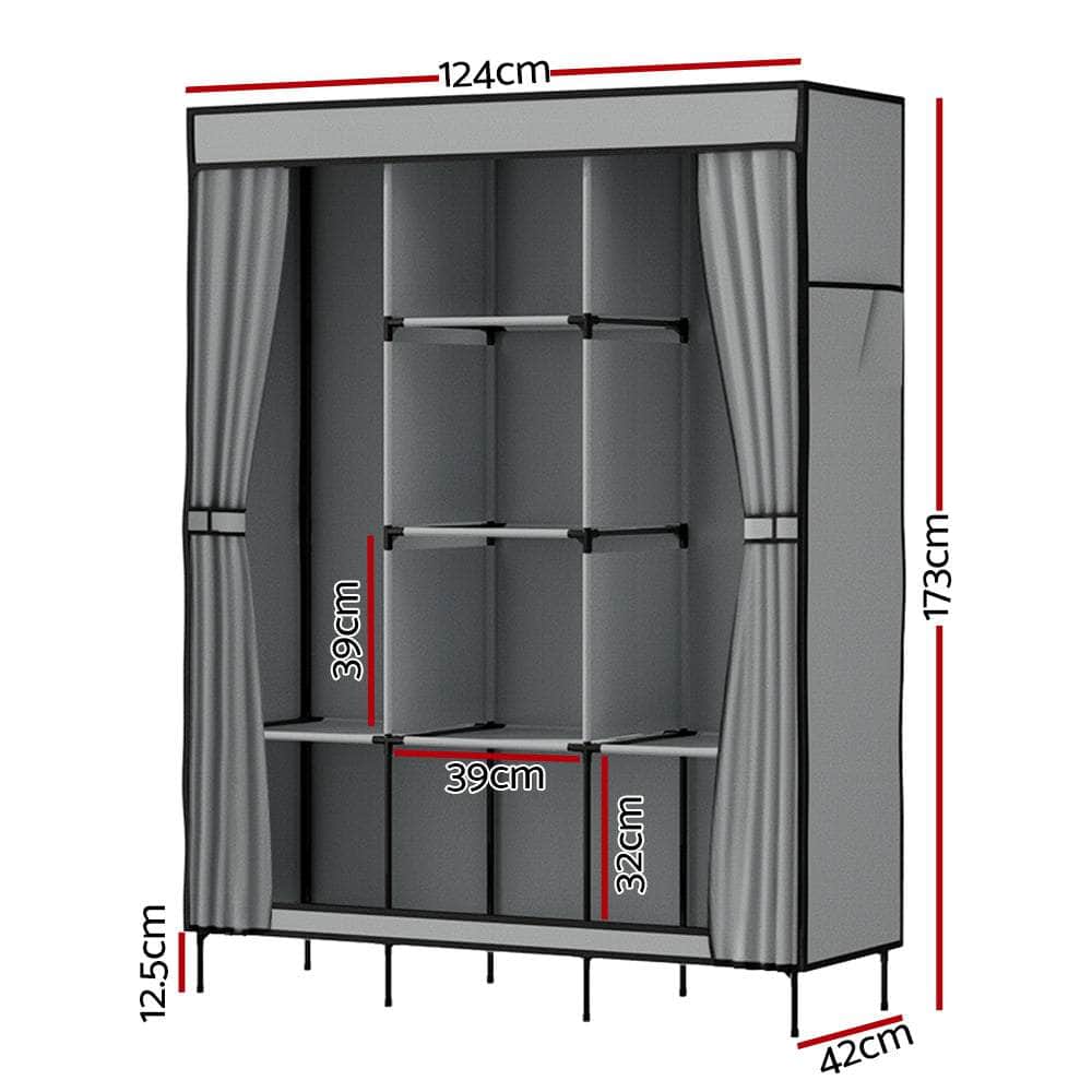 Large Portable Clothes Closet Wardrobe With Shelf Grey