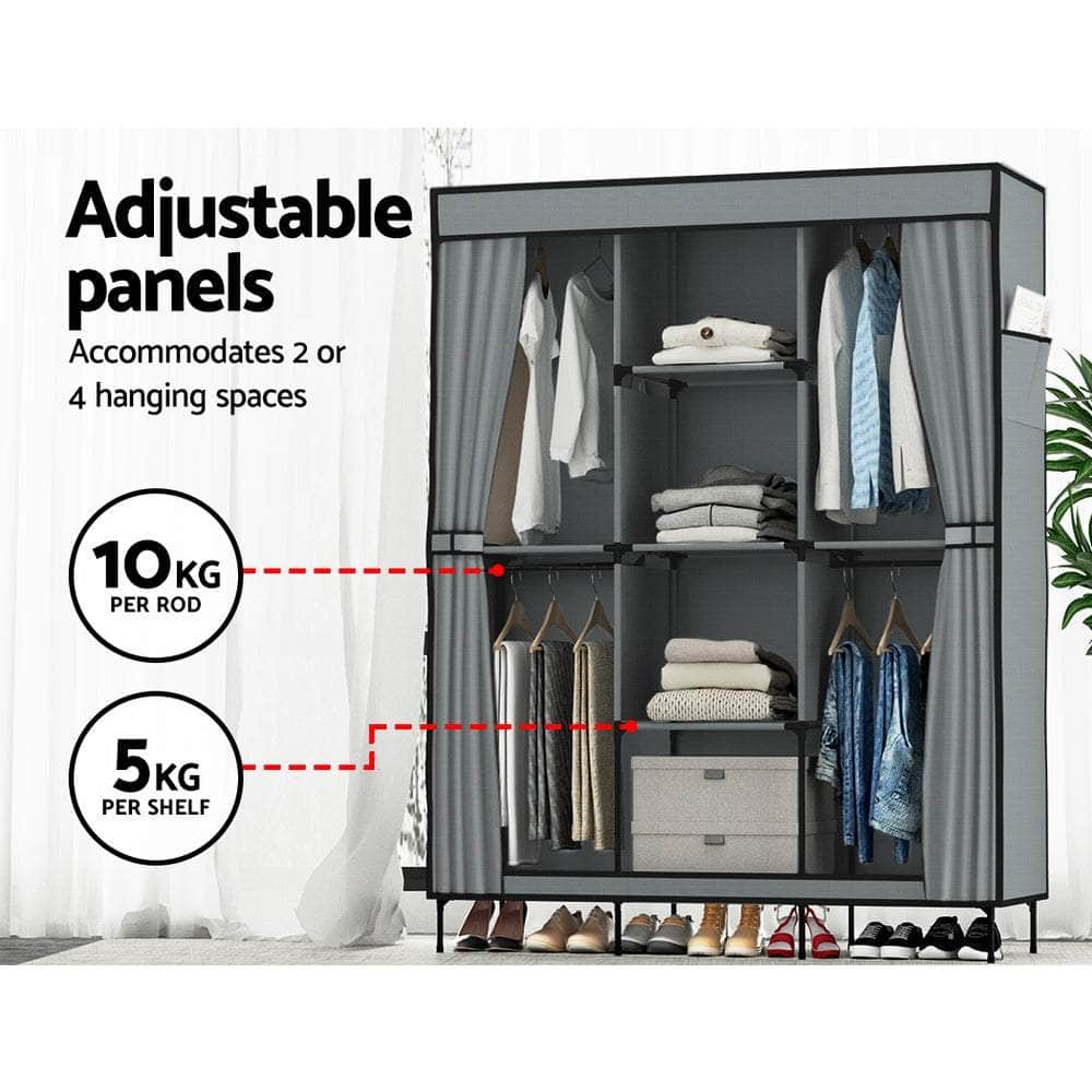 Large Portable Clothes Closet Wardrobe With Shelf Grey