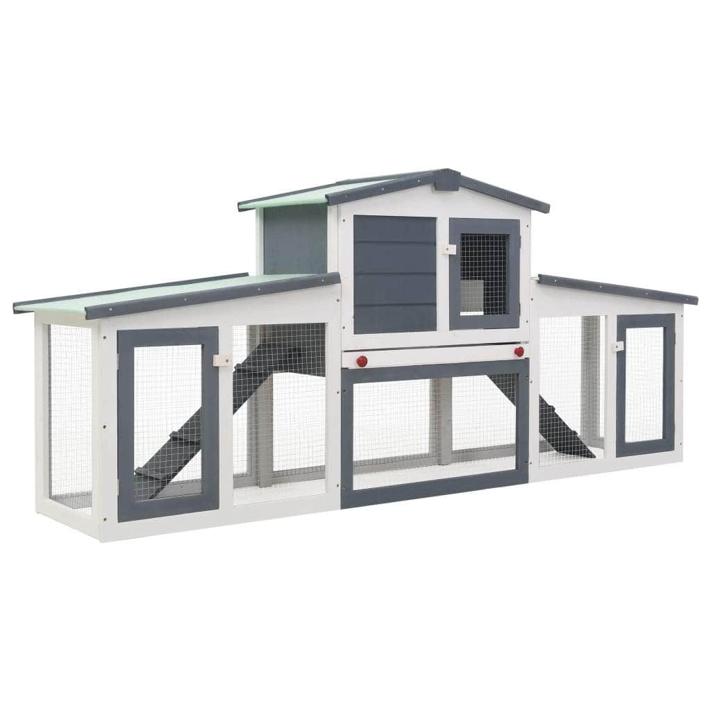 Large Rabbit Hutch Grey and White