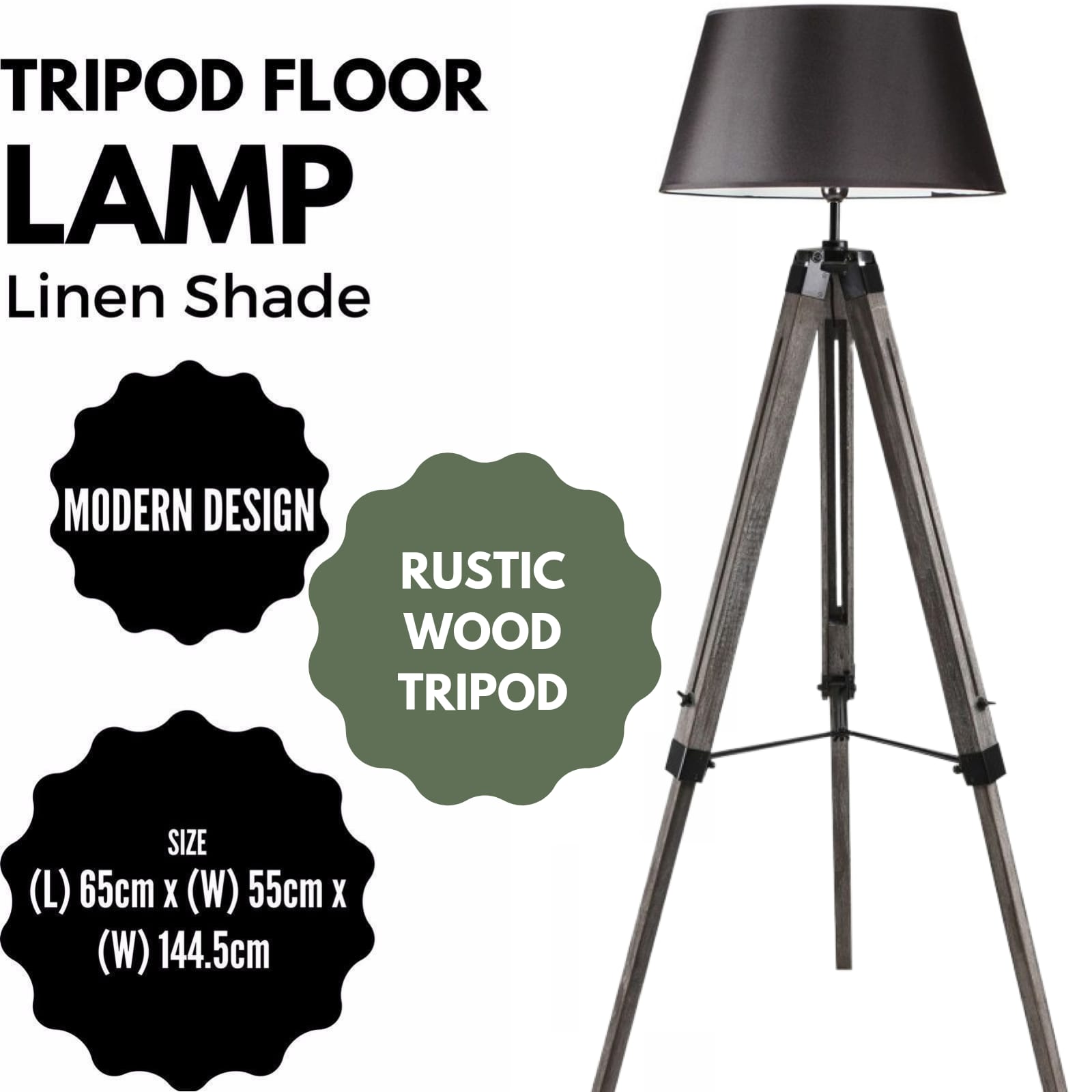 Large Tripod Floor Lamp - Linen Shade/ Retro Vintage - Bamboo - photo 19