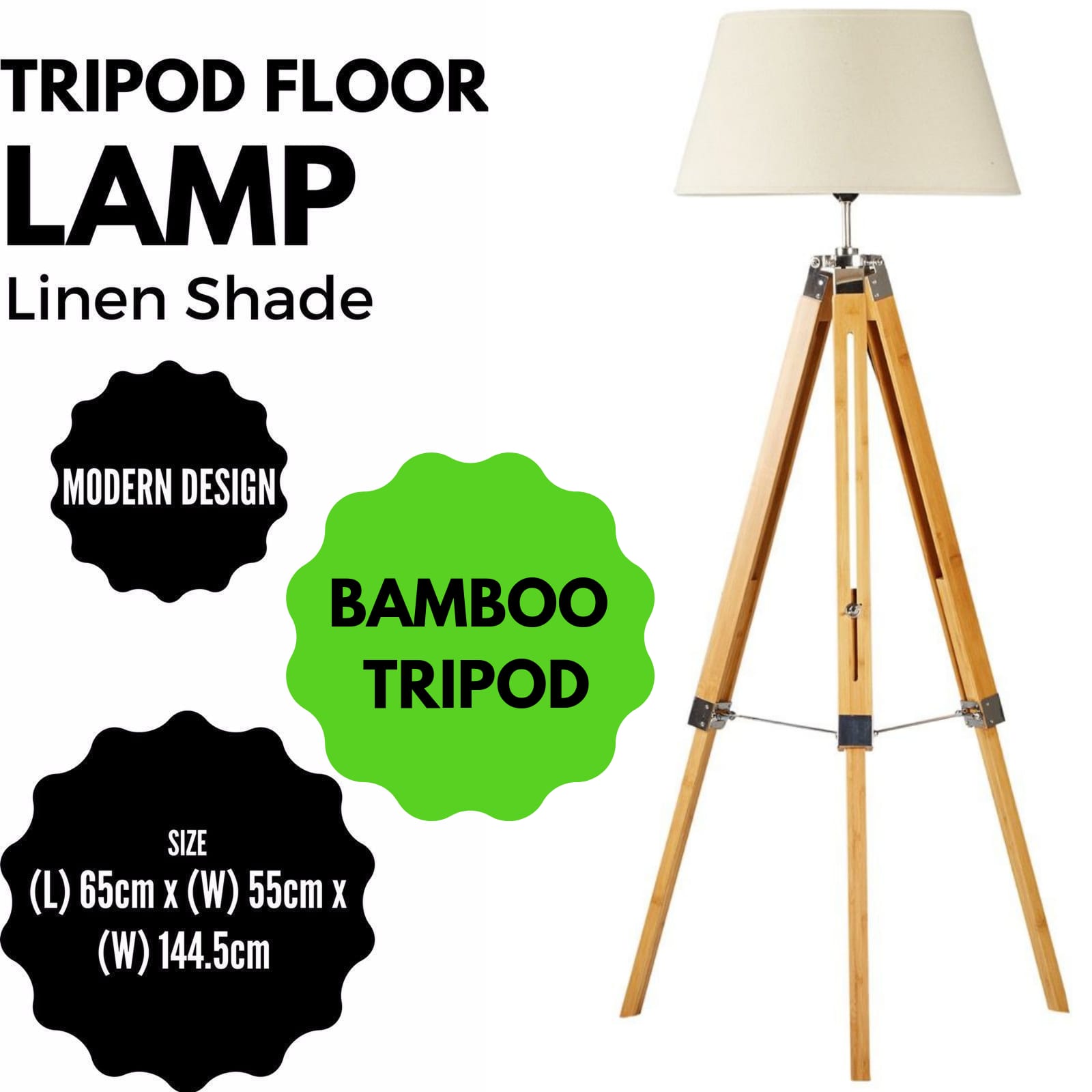 Large Tripod Floor Lamp - Linen Shade/ Retro Vintage with Linen finish - photo 18