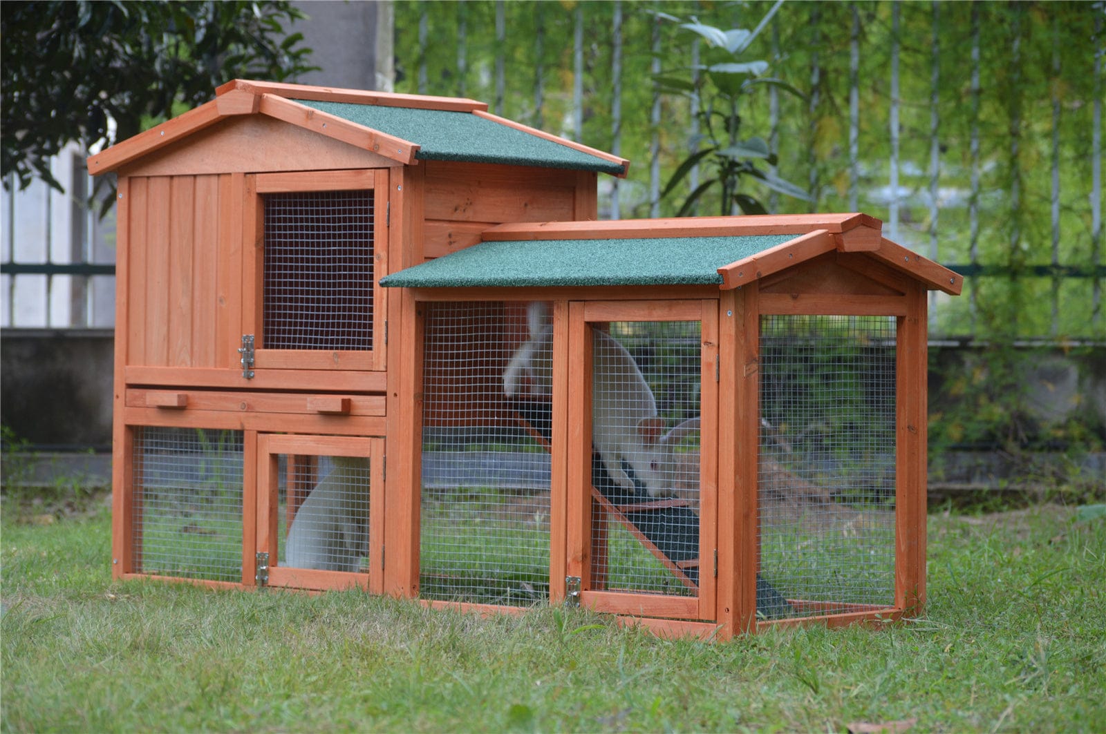 Large Wooden Rabbit Hutch with Metal Run and Guinea Pig Cage - 146cm with Wooden finish