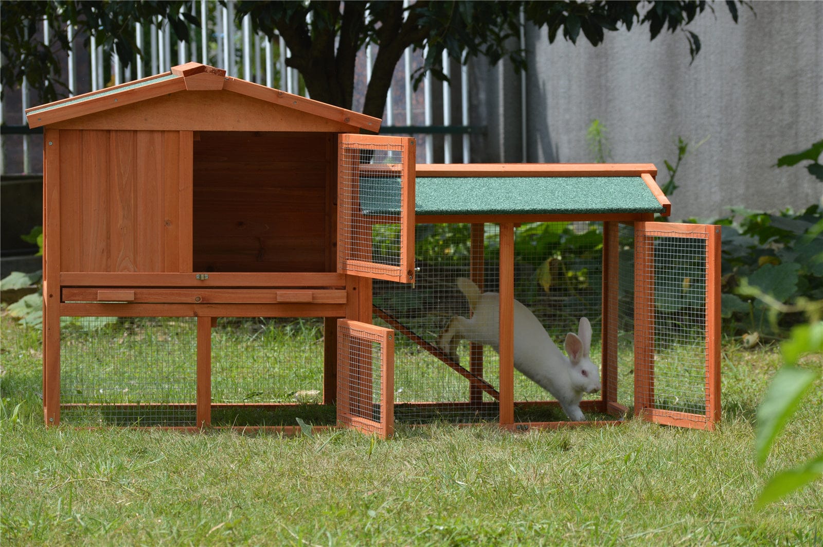 Large Wooden Rabbit Hutch with Metal Run and Guinea Pig Cage - 146cm - 146Cm