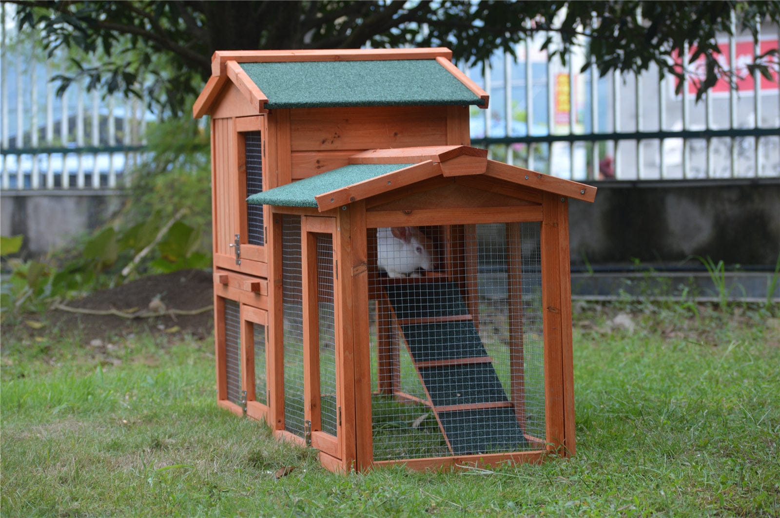Large Wooden Rabbit Hutch with Metal Run and Guinea Pig Cage - 146cm - Wooden finish