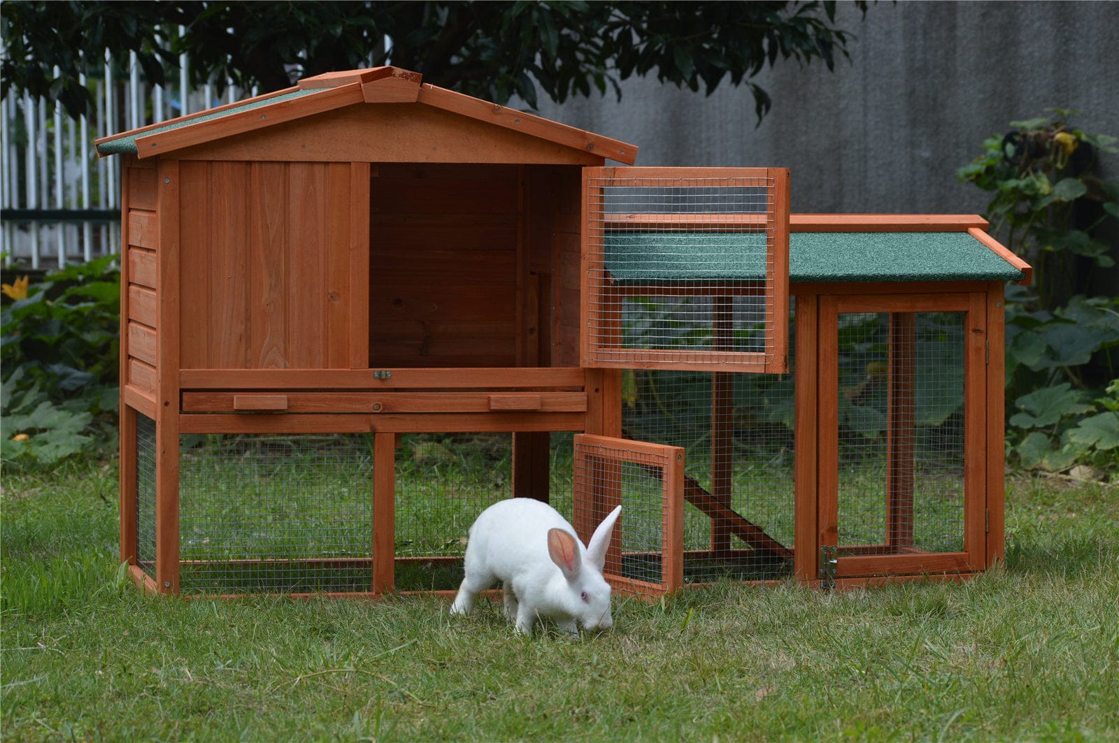 Large Wooden Rabbit Hutch with Metal Run and Guinea Pig Cage - 146cm, 146Cm