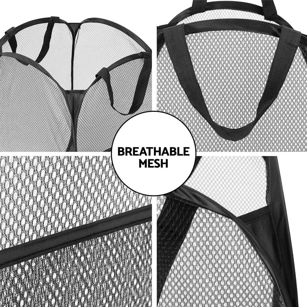 2X Laundry Basket Hamper Foldable Black with Black colour