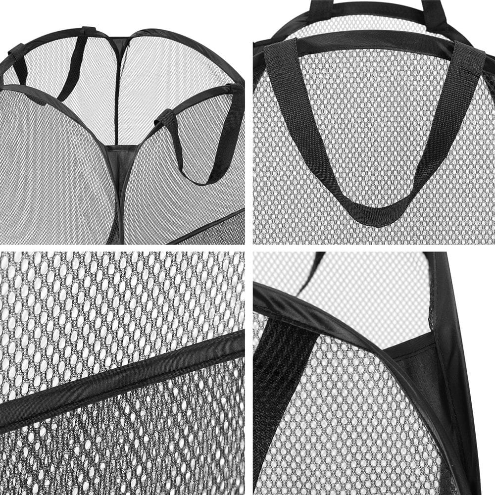 2X Laundry Basket Hamper Foldable Black with Ottomans & Footstools