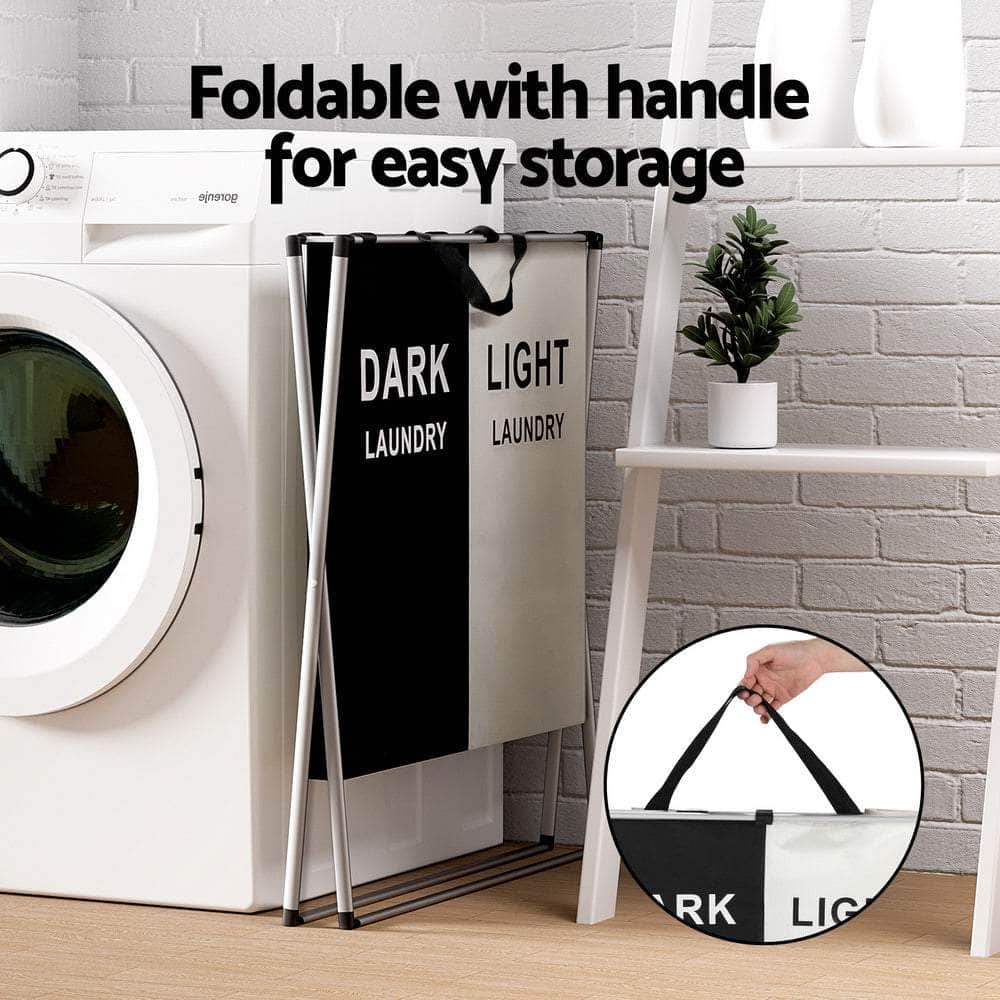 Laundry Basket Hamper Large Foldable Washing Clothes Storage 2 Sections