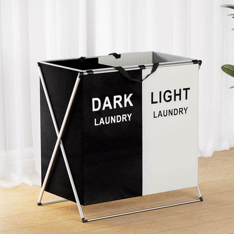 Laundry Basket Hamper Large Foldable Washing Clothes Storage 2 Sections