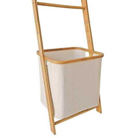 Wall Leaning Ladder Shelf With Laundry Basket Clothes Hamper Bath Towel Rack