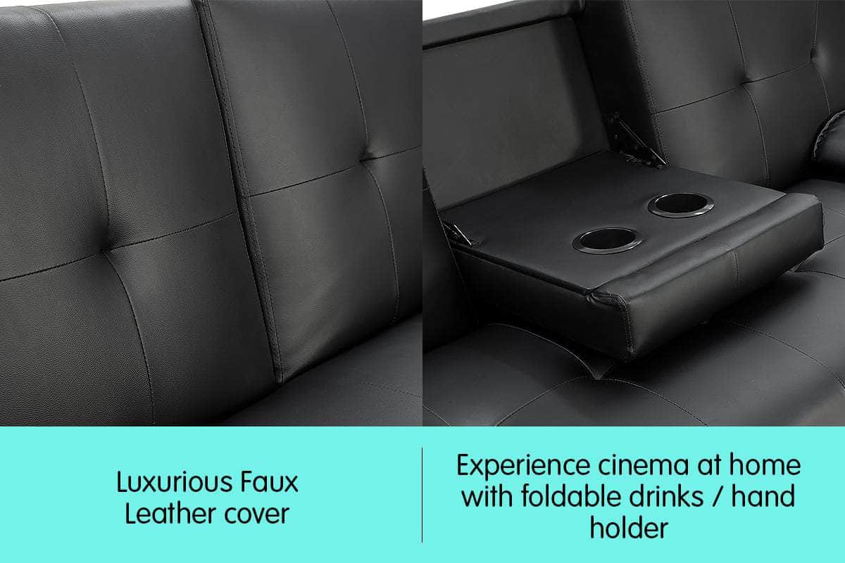 Leather Sofa Bed Couch Lounge - Black