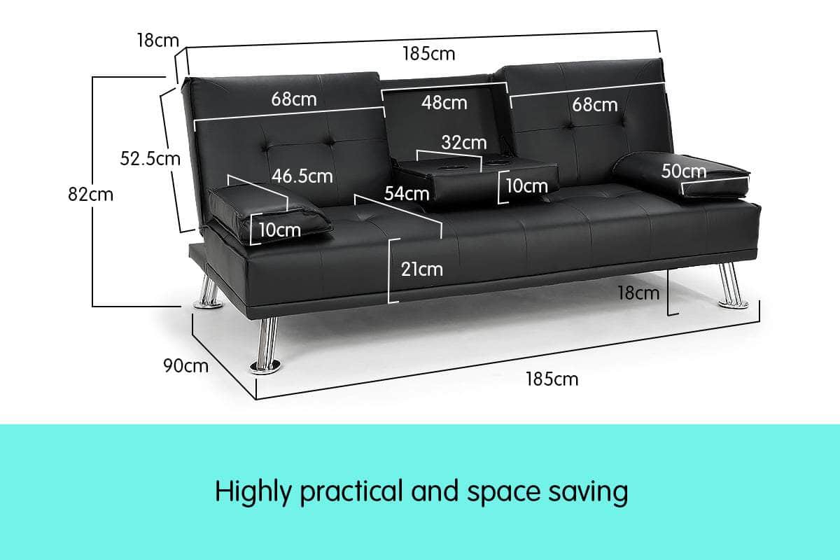 Leather Sofa Bed Couch Lounge - Black