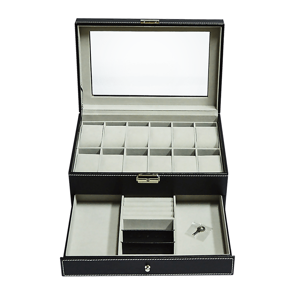 Leather Watch Display Case With Lock & Key
