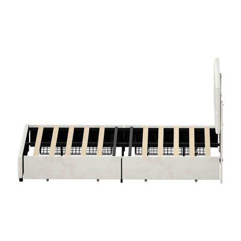 LED Bed Frame Double Size 4 Drawers Adjustable Head Beige/Velvet/Black