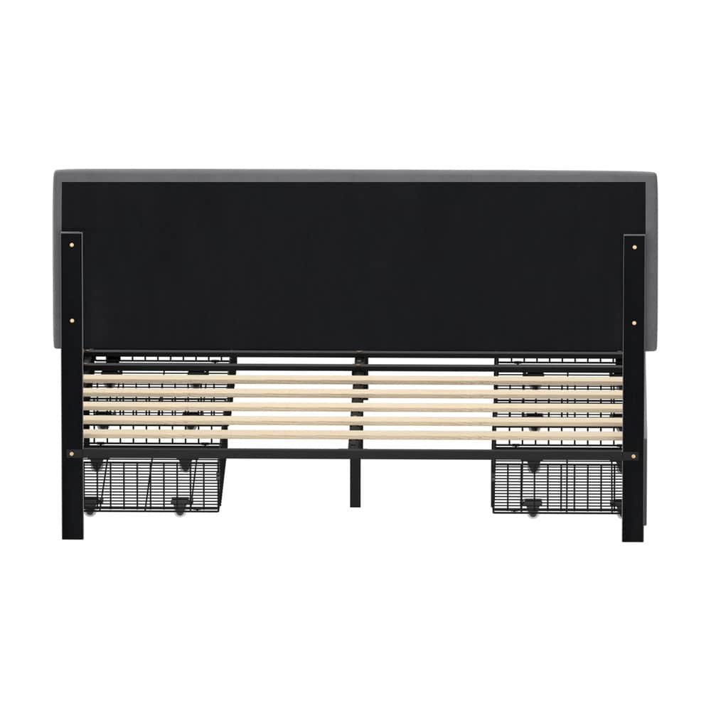 LED Bed Frame Queen Size 4 Drawers Adjustable Headboard Beige/Velvet/Black