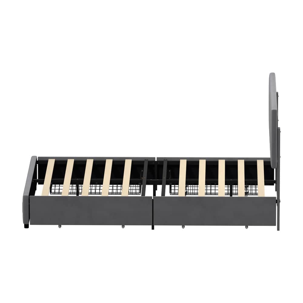 LED Bed Frame Queen Size 4 Drawers Adjustable Headboard Beige/Velvet/Black