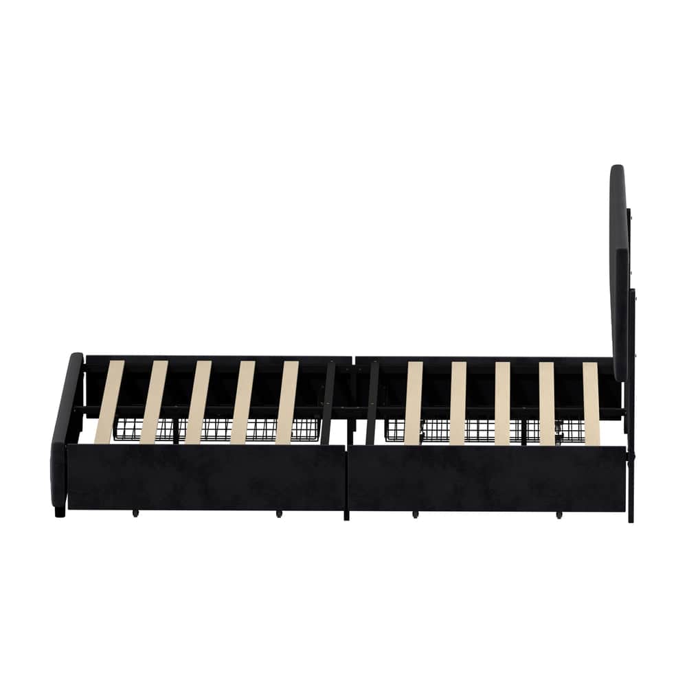 LED Bed Frame Queen Size 4 Drawers Adjustable Headboard Beige/Velvet/Black