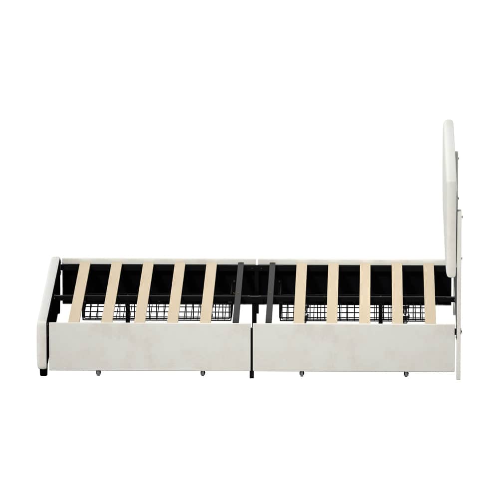 LED Bed Frame Queen Size 4 Drawers Adjustable Headboard Beige/Velvet/Black