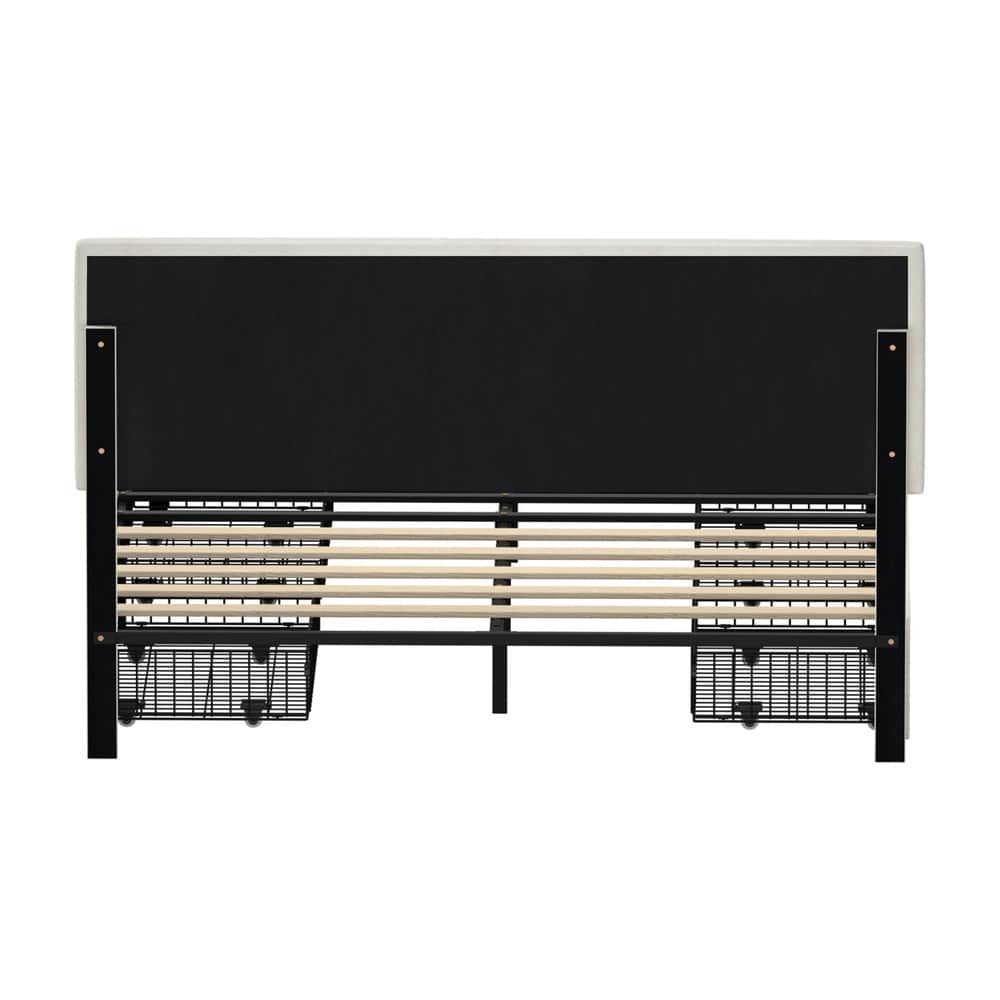 LED Bed Frame Queen Size 4 Drawers Adjustable Headboard Beige/Velvet/Black