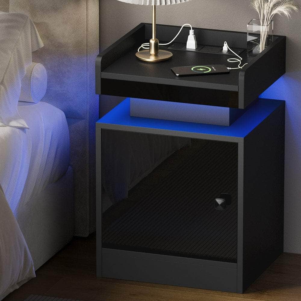 LED Bedside Table USB Charging Station Brown/Black/White