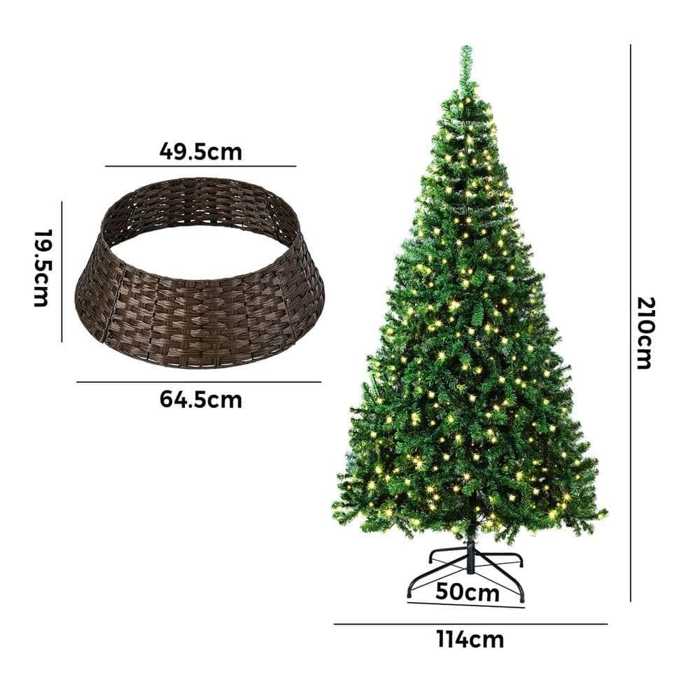 LED Christmas Tree 1.8M 6FT 7FT & 8FT with Rattan Skirt Warm Light Green Xmas Decor