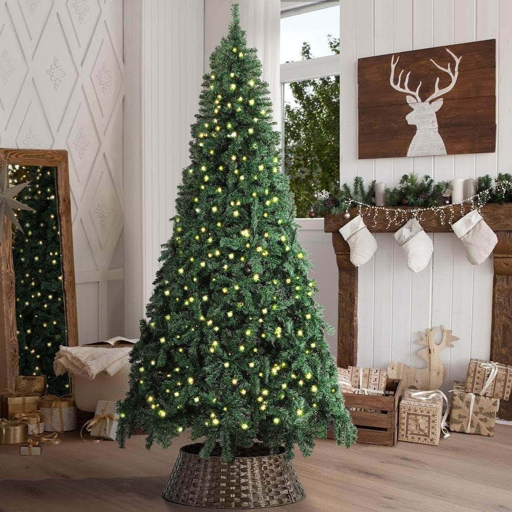 LED Christmas Tree 1.8M 6FT 7FT & 8FT with Rattan Skirt Warm Light Green Xmas Decor
