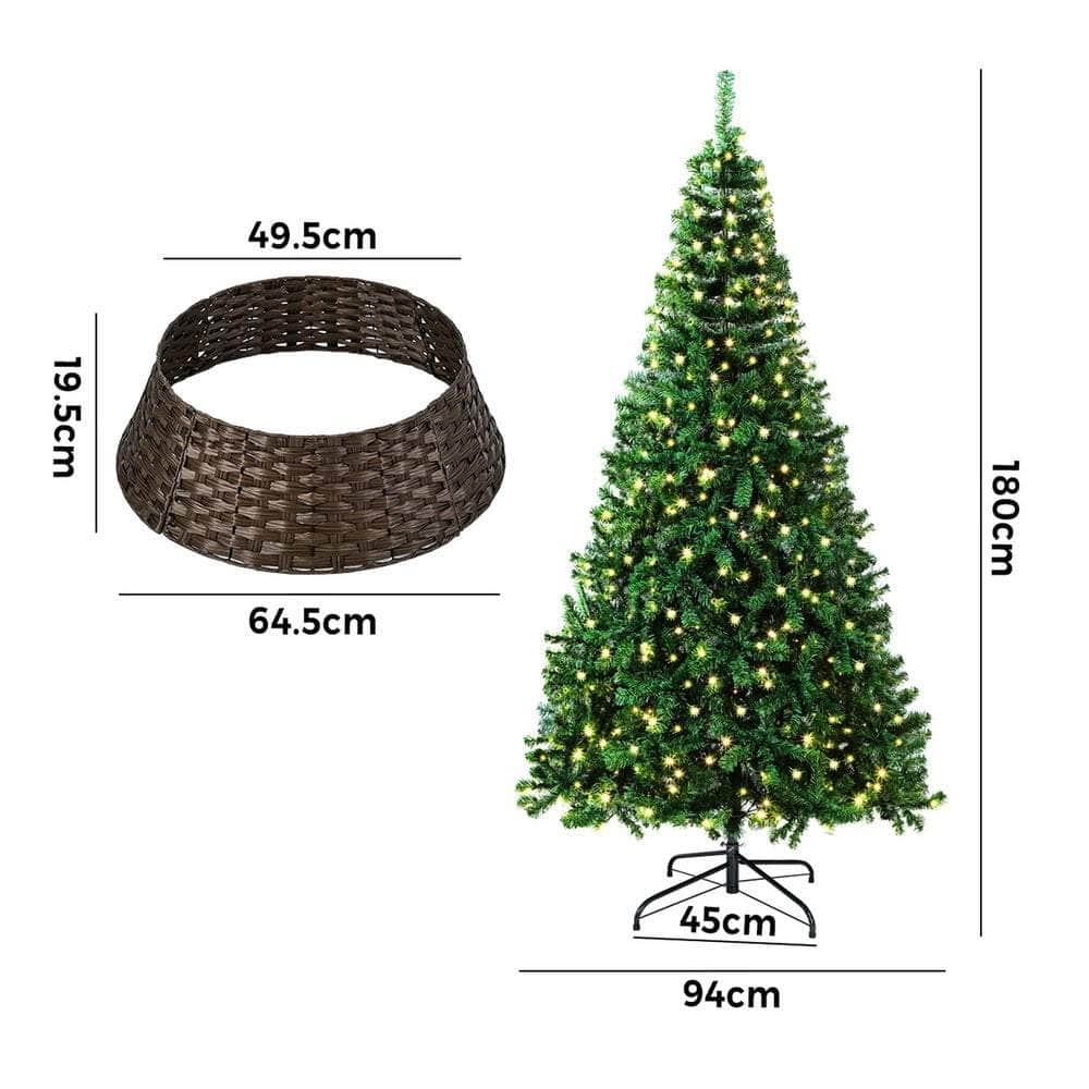 LED Christmas Tree 1.8M 6FT 7FT & 8FT with Rattan Skirt Warm Light Green Xmas Decor
