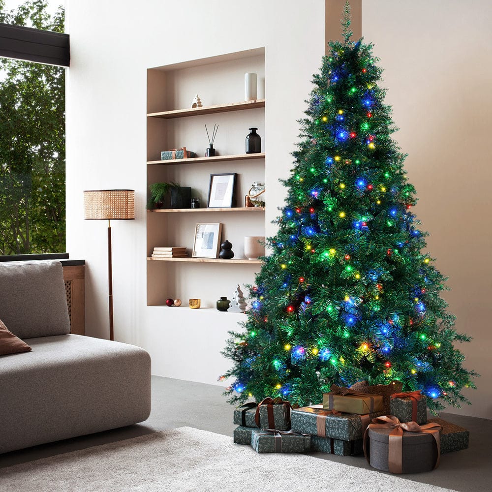LED Christmas Tree 2.1 2.4 & 1.8M 6FT Multi-Colour Lights 8 Flash Modes Pre-Lit