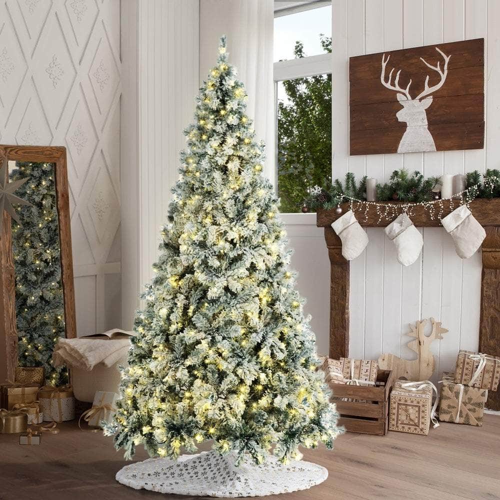 LED Christmas Tree 1.8M 6FT with Tree Skirt Light Snow-sprayed Green