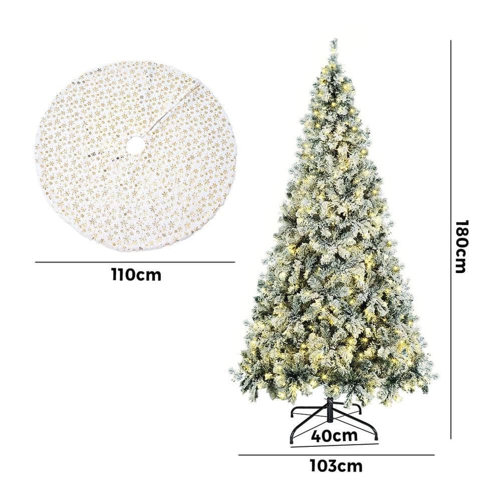 LED Christmas Tree 1.8M 6FT with Tree Skirt Light Snow-sprayed Green