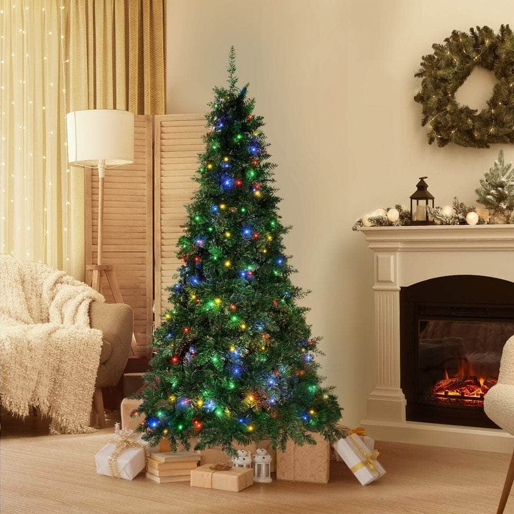 LED Christmas Tree 2.1 2.4 & 1.8M 6FT Multi-Colour Lights 8 Flash Modes Pre-Lit