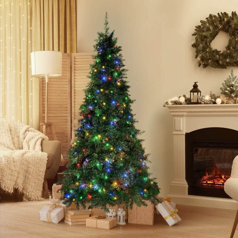 LED Christmas Tree 2.1 2.4 & 1.8M 6FT Multi-Colour Lights 8 Flash Modes Pre-Lit