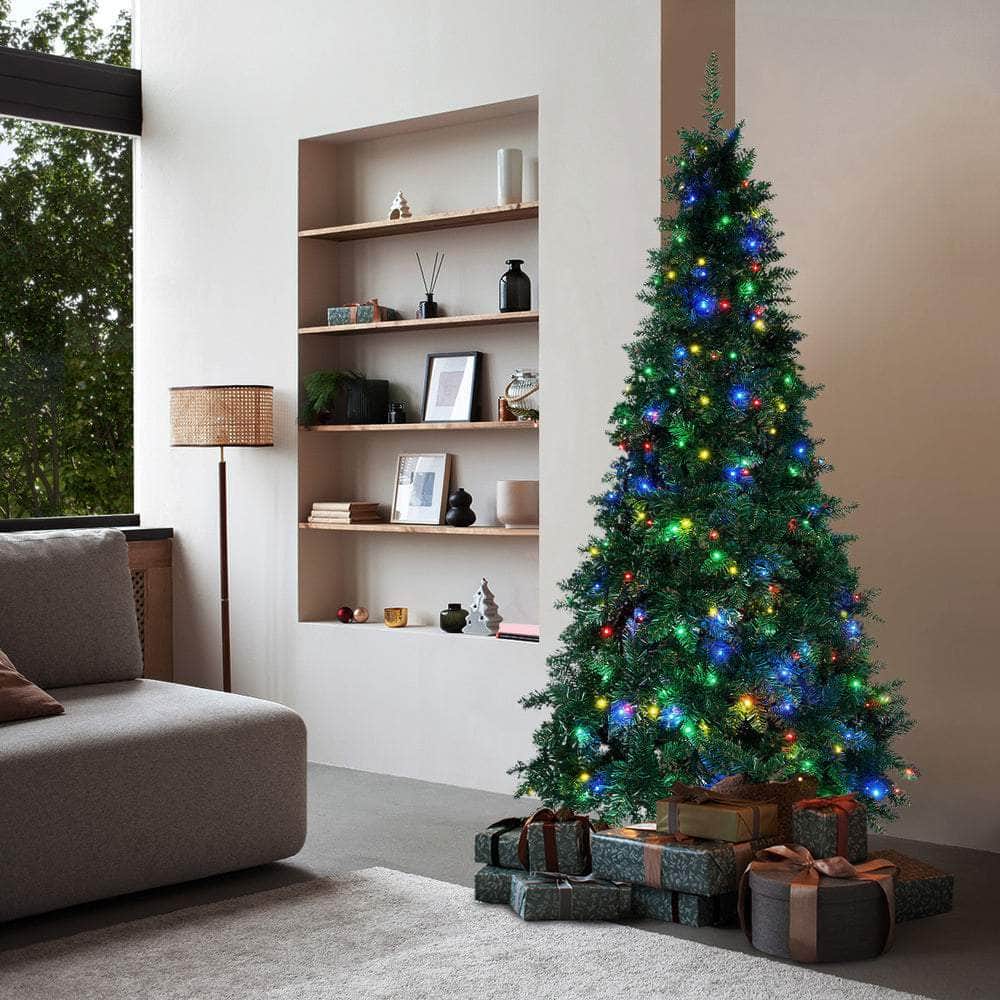 LED Christmas Tree 2.1 2.4 & 1.8M 6FT Multi-Colour Lights 8 Flash Modes Pre-Lit